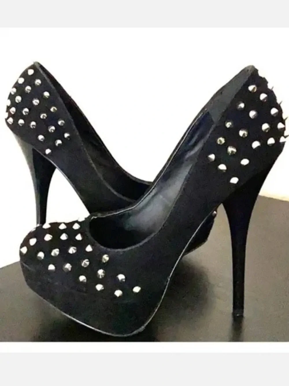 Shoe Dazzle Ezra Camel Faux Suede Platform Pumps with Gold Studs